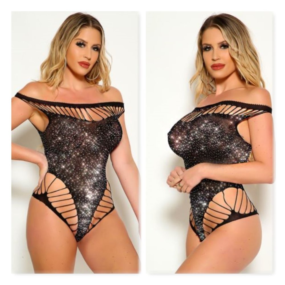 Off Shoulder Rhinestone Teddy